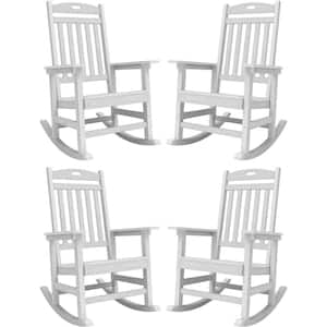 White Plastic Patio Outdoor Rocking Chair, Fire Pit Adirondack Rocker Chair with High Backrest(4-Pack)