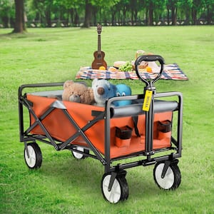 3.2 cu.ft. Wagon Cart 176 lbs. Load Steel Collapsible Folding Cart Portable Foldable Outdoor Utility Garden Cart, Orange