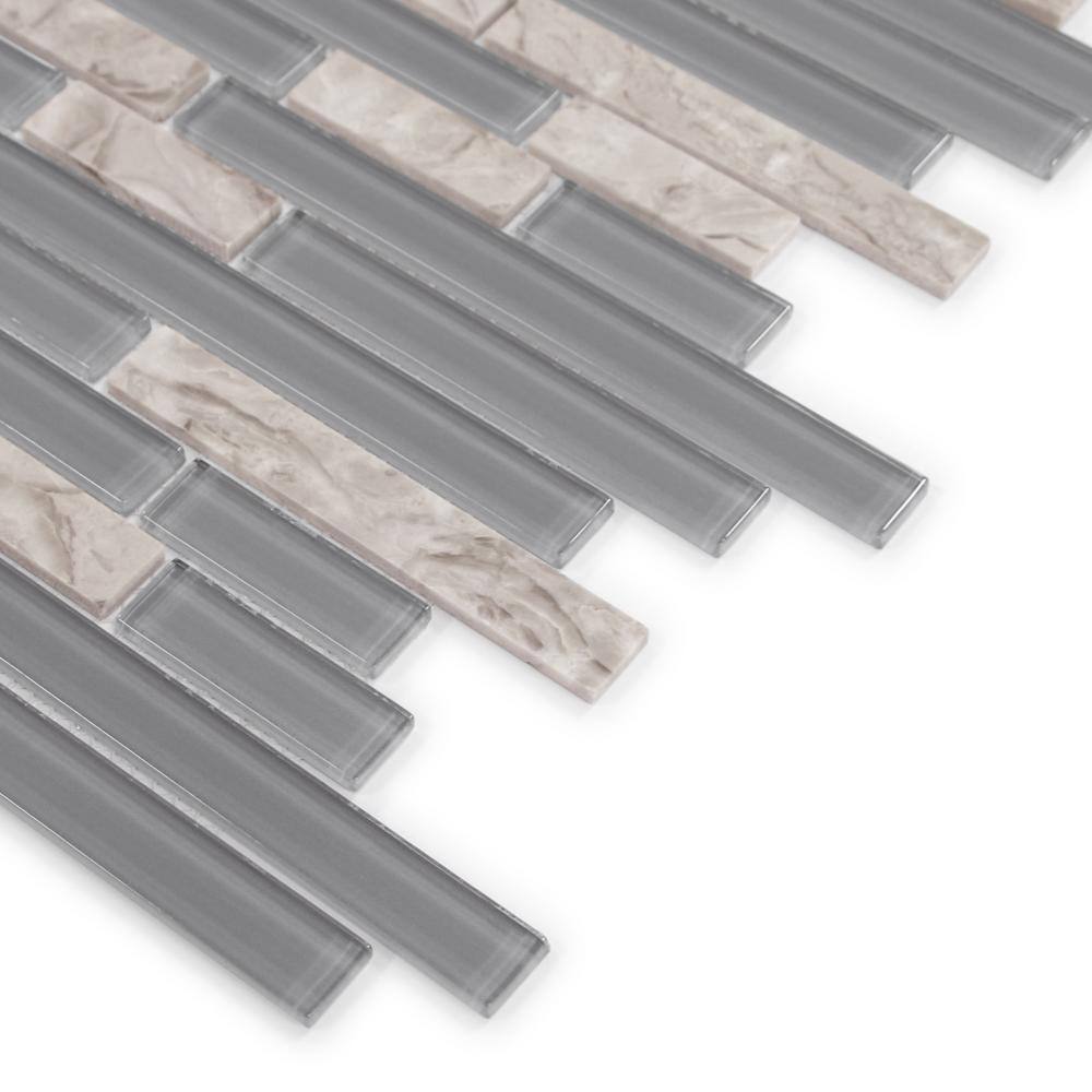 12" x 12" Mix Gray Glass and Stone Mosaic Tile