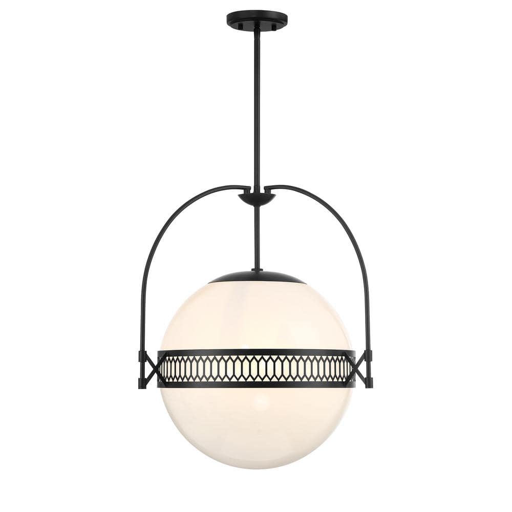 Thornhill Matte Black 3-Light Pendant with Strie Glass Shade