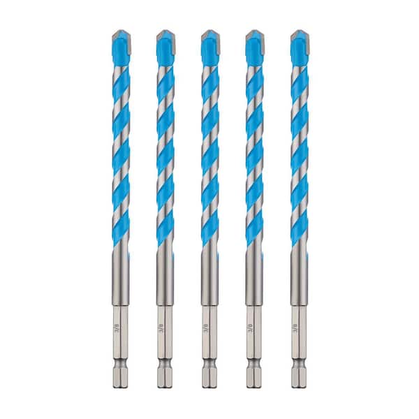 NVNOO 3/8 in. Concrete Drill Bit Set and Masonry Drill Bit Set for Glass, Brick, Plastic, Cement, Tile, Blue (5-Pack)