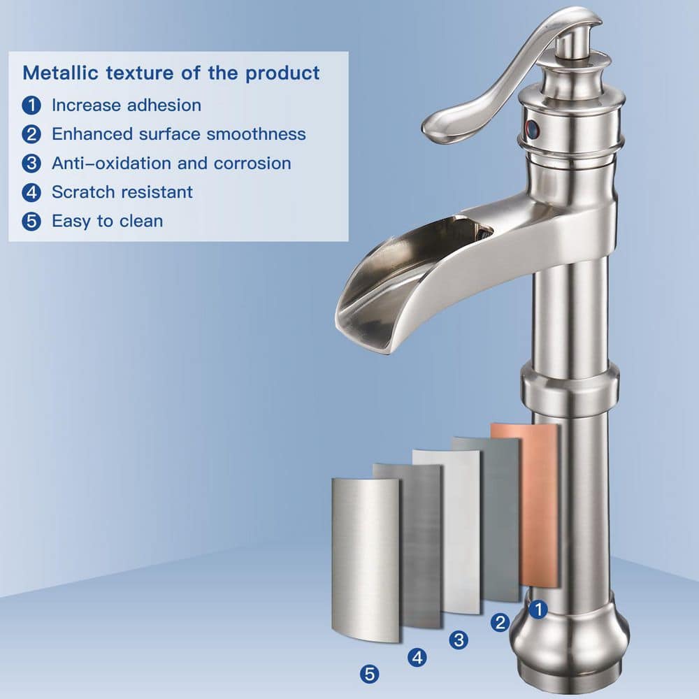 Brushed Nickel Waterfall Spout Single Handle Vessel Faucet