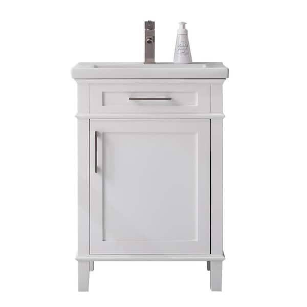 Garci 24 in. Single Sink White Bath Vanity with White Porcelain Top (Assembled)