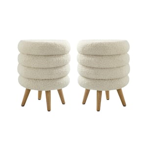 Cesilio 15.7 in. Wide Ivory Ottoman With Rubber Wood Legs (Set of 2)
