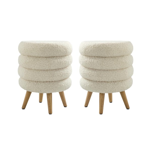 ARTFUL LIVING DESIGN Cesilio 15.7 in. Wide Ivory Ottoman With Rubber Wood Legs (Set of 2)