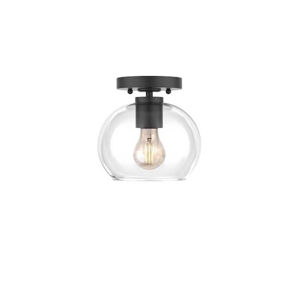 FOCUS WORLDWIDE Luna 7.5 in. 1-Light Matte Black Modern Semi Flush Mount Ceiling Light with Clear Glass Shade