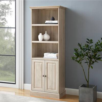 Birch Wood Transitional Hutch Shelf with 2-Beveled Doors