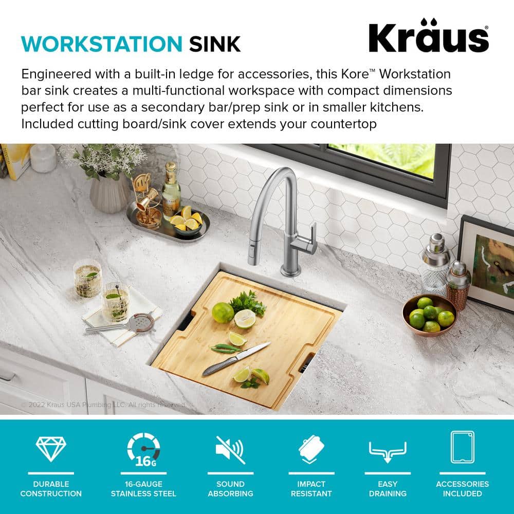 Kore 17" Black Stainless Steel Undermount Workstation Kitchen Sink