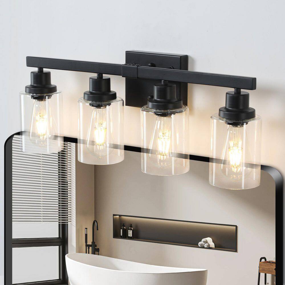 24 in Modern 4 Light Bathroom Vanity Light Black Finish with Clear Glass Shades for Bathroom and Dressing Area price history on PriceWatchPro