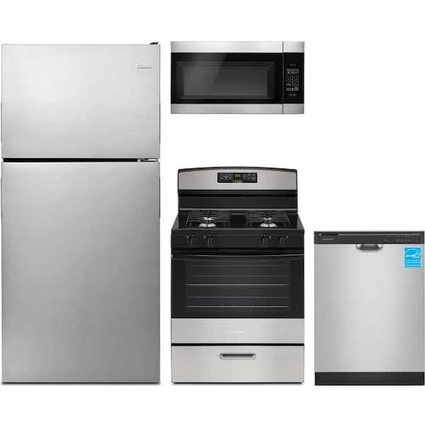 18.2 cu. ft. Standard Depth Refrigerator with 4 Burner Freestanding Gas Range and Dishwasher with Midnight Interior