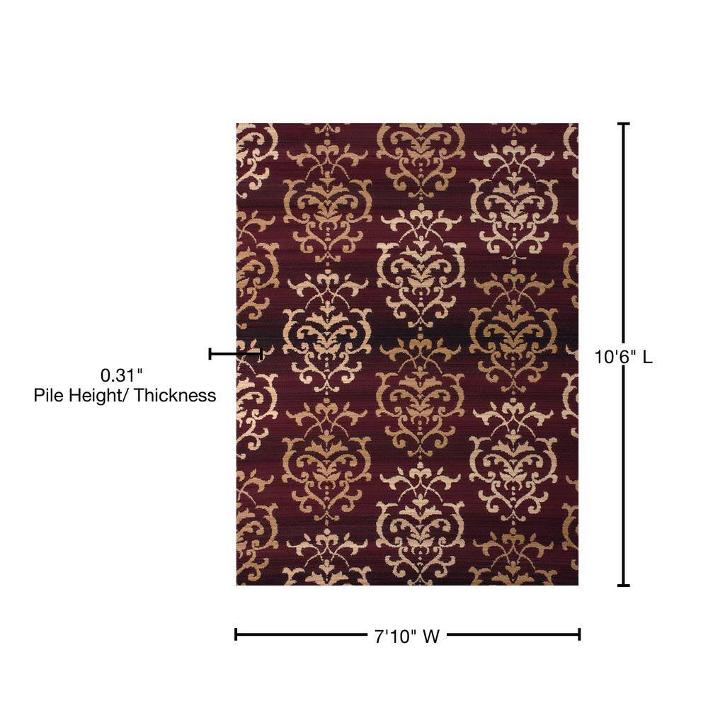 Burgundy and Beige Rectangular Synthetic Area Rug, 7'10" x 10'6"