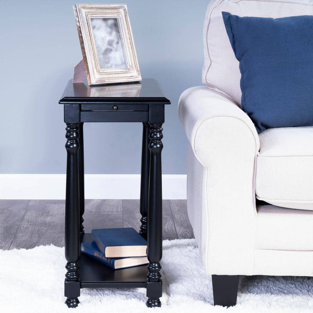 Devane Black Licorice Chairside Table with Pullout Shelf