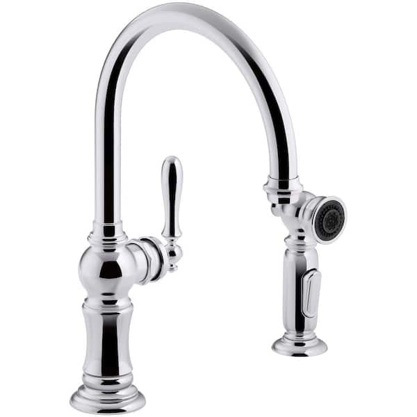 KOHLER Artifacts Single-Handle Kitchen Faucet with Swing Spout and Side Sprayer in Polished Chrome