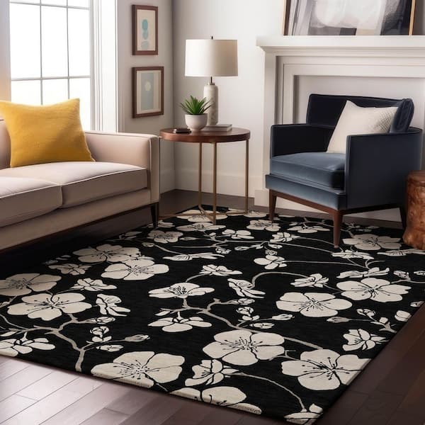 Mayfield Premium Machine Washable Abstract AMF1032 Black 8 ft. x 10 ft. Area Rug