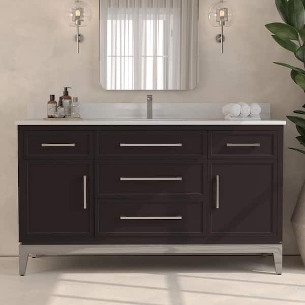 Burlington 60 in. W x 22 in. D x 33.5 in. H Single Bath Vanity in Espresso with White Quartz Counter Top and Basin