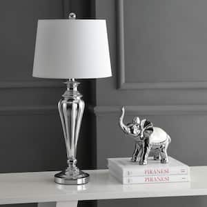 Trent 30 in. Silver Fluted Table Lamp with Off-White Shade