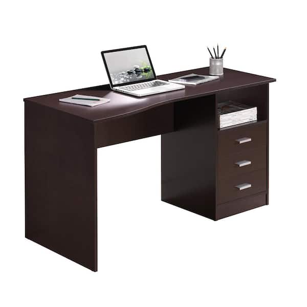 Photo 1 of 52 in. Rectangular Wenge 3 Drawer Computer Desk with Built-In Storage box 1 of 2