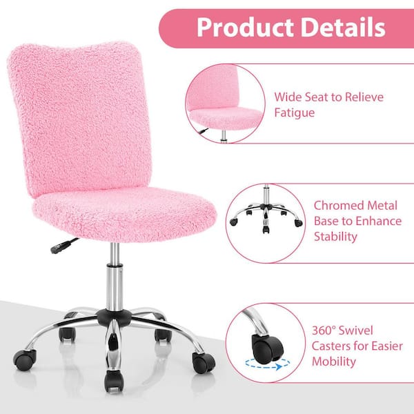 URTR White Polyester Faux Fur Desk Chair, Computer Chair, Task