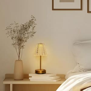 13 in. Modern Crystal Table Lamp w/ Gold Base and USB Charging Port Task and Reading Lamp for Bedroom Living Room