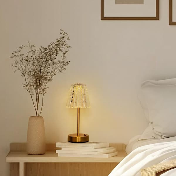 13 in. Modern Crystal Table Lamp w/ Gold Base and USB Charging Port Task and Reading Lamp for Bedroom Living Room