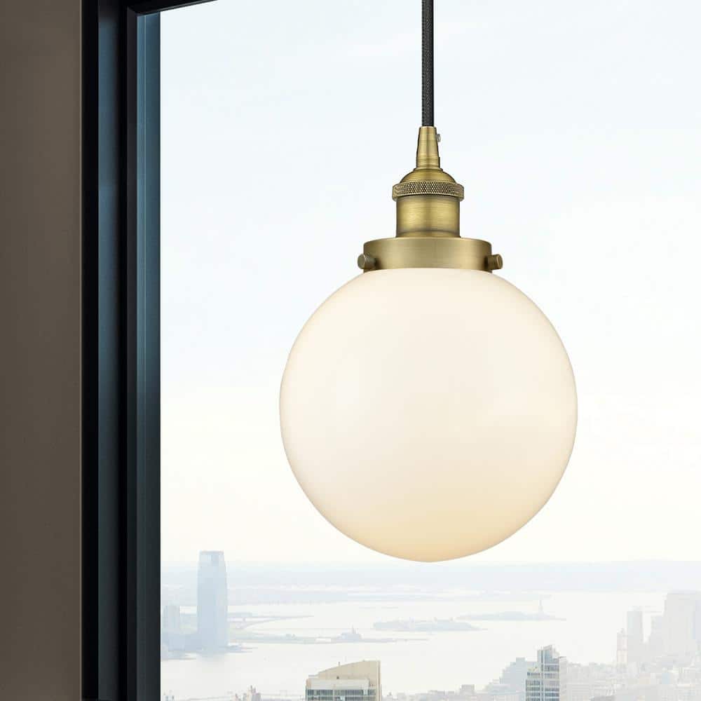Edison Mini Globe Pendant in Brushed Brass with White Shade