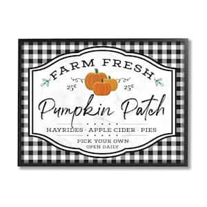 "Farm Fresh Pumpkin Patch Sign Black Checkered Plaid" by AE Design Framed Nature Texturized Art Print 16 in. x 20 in.