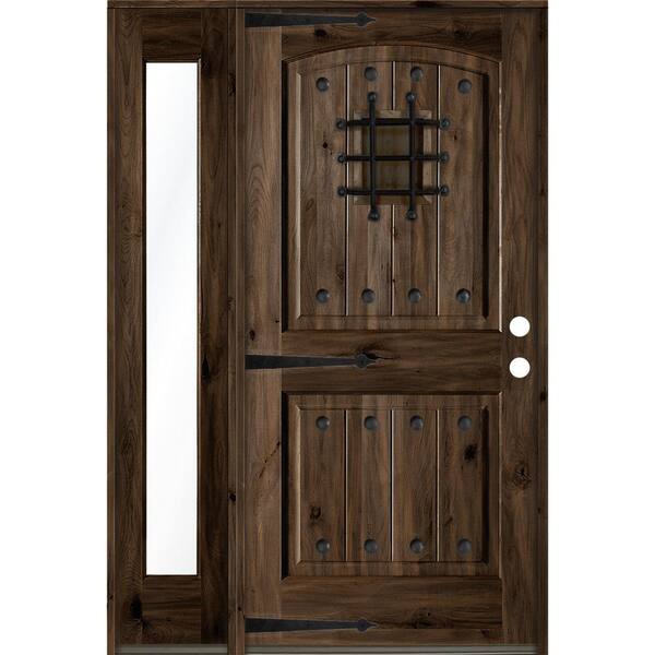 44 in. x 80 in. Mediterranean Alder Left-Hand/Inswing Clear Glass Black Stain Wood Prehung Front Door with Sidelite