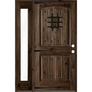 50 in. x 80 in. Mediterranean Knotty Alder Left-Hand/Inswing Clear Glass Black Stain Wood Prehung Front Door w/Sidelite