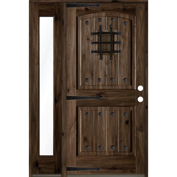 Krosswood Doors 50 in. x 80 in. Mediterranean Knotty Alder Left-Hand/Inswing Clear Glass Black Stain Wood Prehung Front Door w/Sidelite