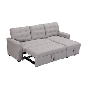 86 in. W Square Arm 1-Piece L-Shaped Fabric Sleeper Sectional Sofa in Gray with Storage