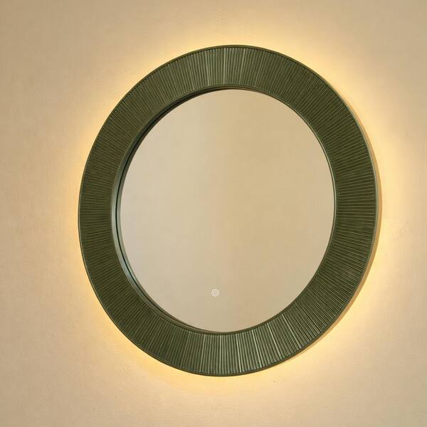 Loiry Modern 30.71 in. W x 30.71 in. H Round Framed Dimmable Wall Bathroom Vanity Mirror in Green Frame