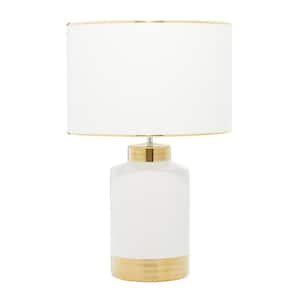 23 in. White Ceramic Task and Reading Table Lamp with Gold Accents