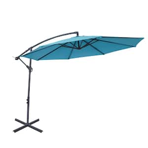 10 ft. Steel Cantilever Offset Outdoor Tilt Patio Umbrella in Blue with Cross Base Stand
