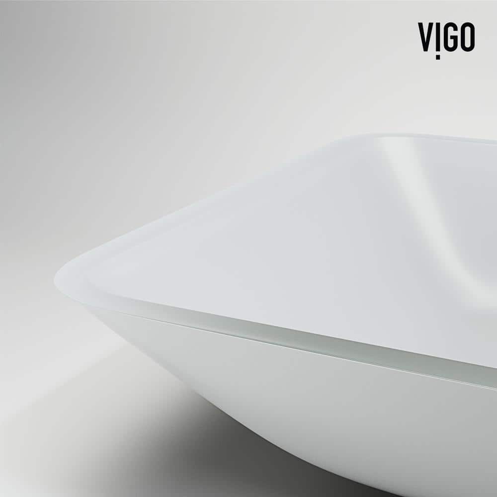 Sottile 18" Frosted Glass Rectangular Above-Counter Vessel Sink - White