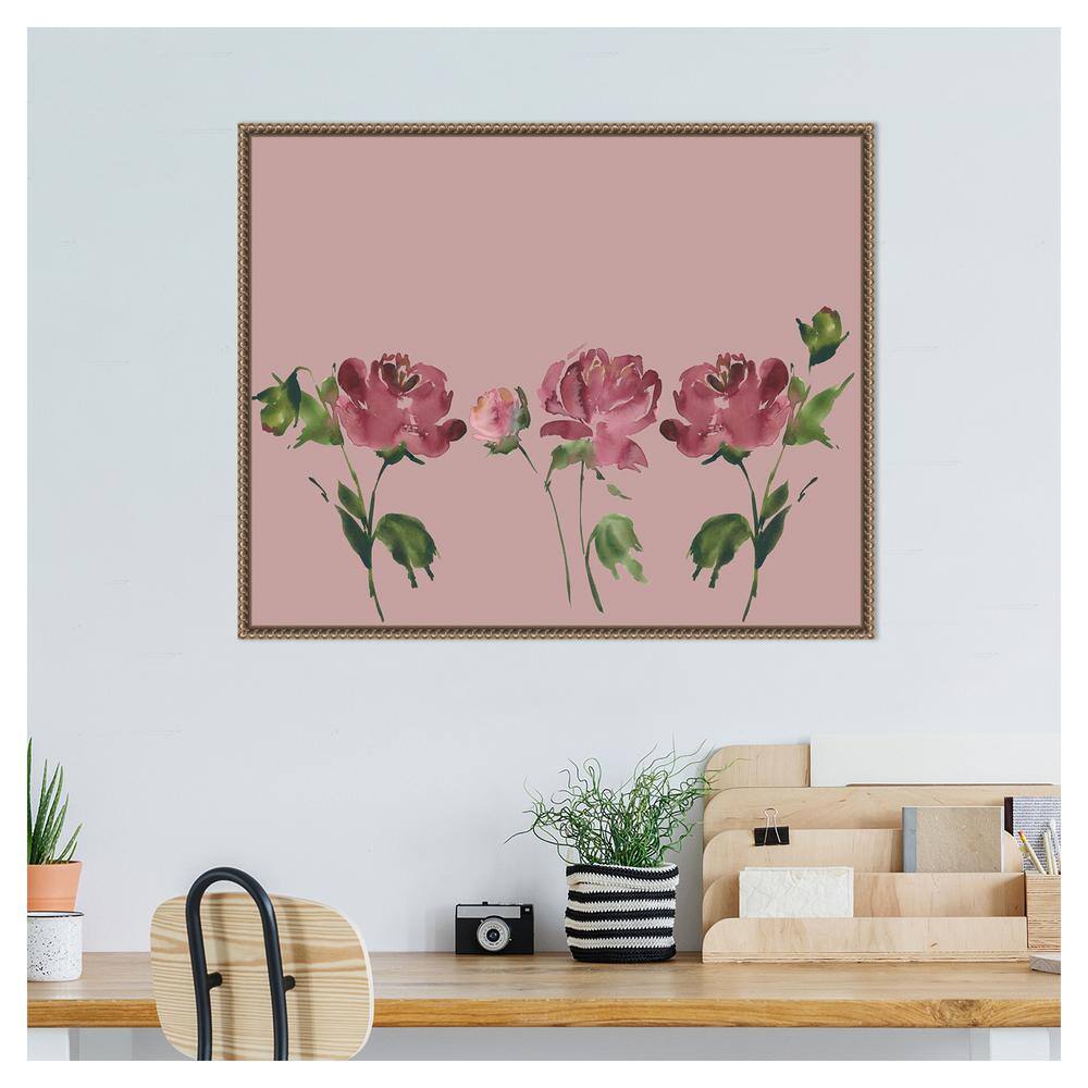 Mauve Peonies Beaded Bronze Framed Canvas Wall Art