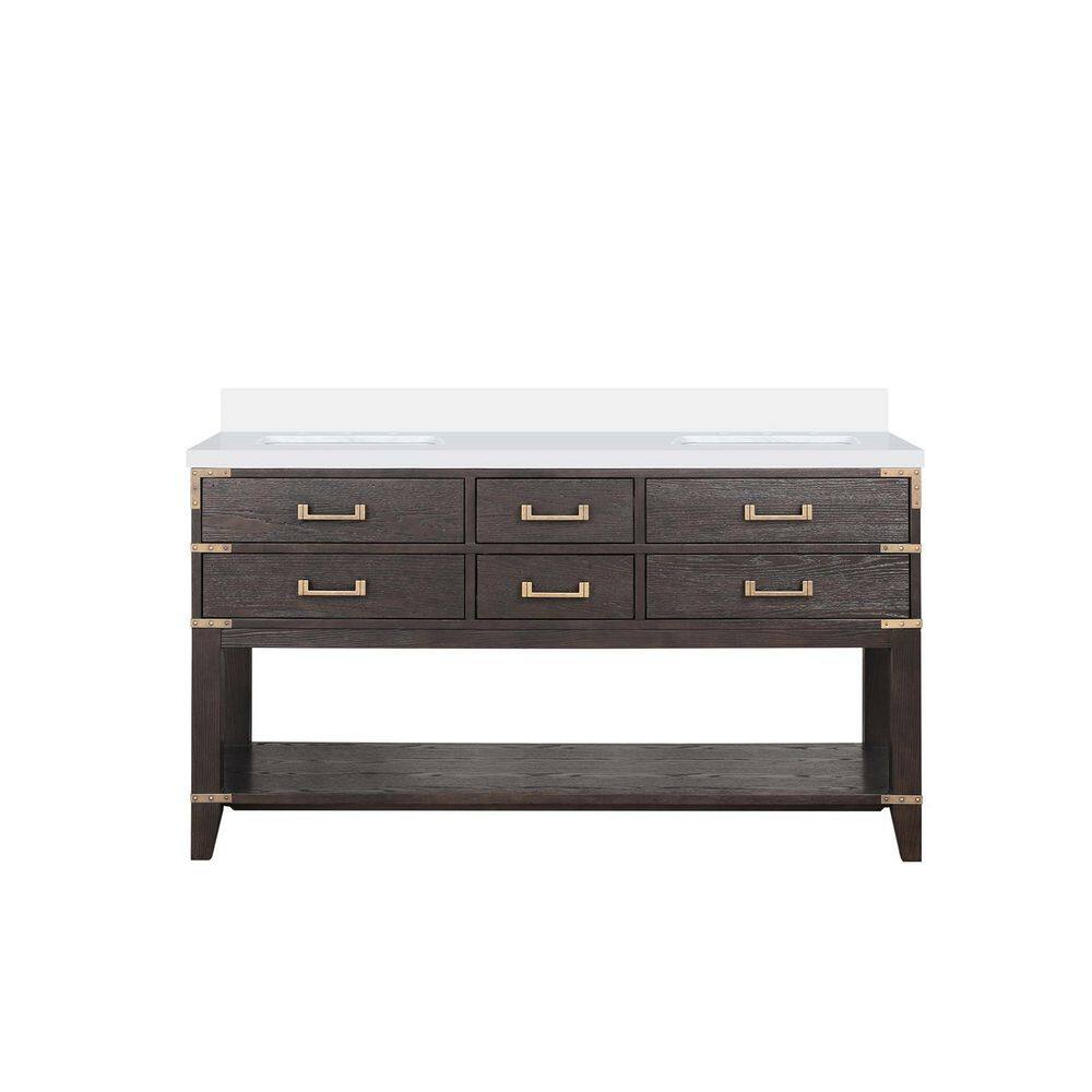 Irvington 60 in W x 22 in D Brown Oak Double Bath Vanity with White Quartz Top price history on PriceWatchPro