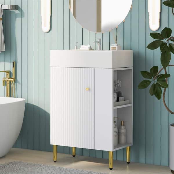 22 in. W x 12 in. D x 34 in. H Freestanding Bath Vanity in White with White Ceramic Top