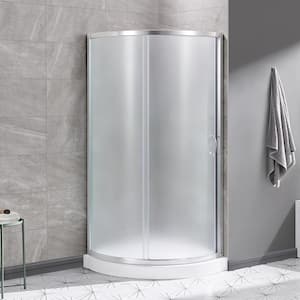 Breeze 33 in. L x 33 in. W x 77 in. H Corner Shower Kit with Frosted Sliding Door in Satin Nickel & Shower Pan(No Walls)