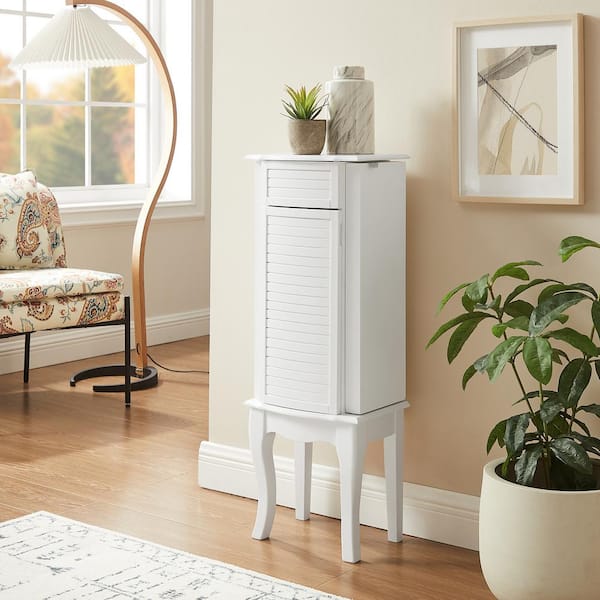 Linon Home Decor Wednesday White Wood 13 in. W Jewelry Armoire with 4 drawers and Flip top mirror
