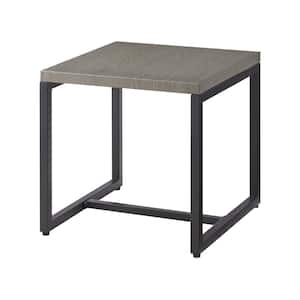 U-Weave Gray Square Metal Outdoor Side Table with Steel Wood-Grain Top