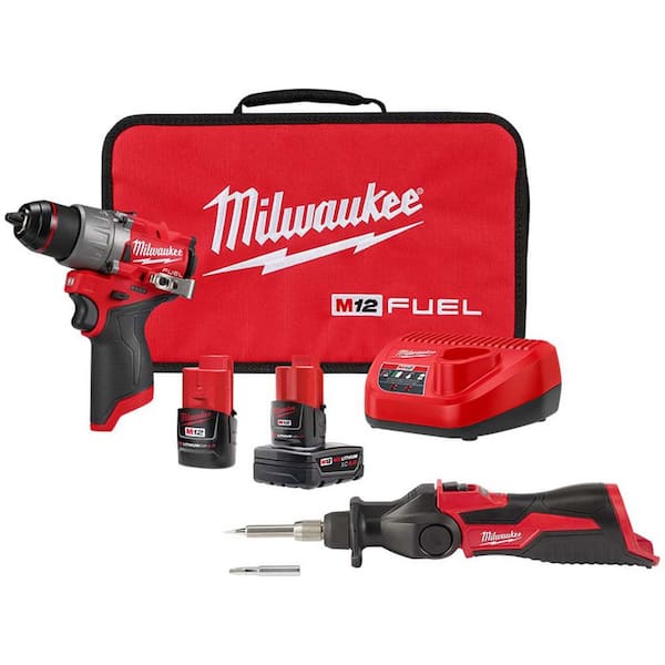 Milwaukee M12 FUEL 12V Lithium-Ion Brushless Cordless 1/2 in. Drill Driver Kit w/M12 Soldering Iron