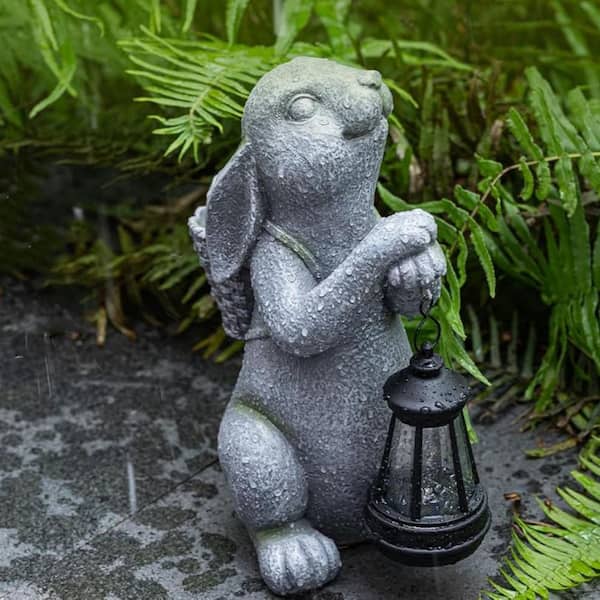 Solar Garden Outdoor Statues Rabbit with Solar Lantern L0DM912PKB