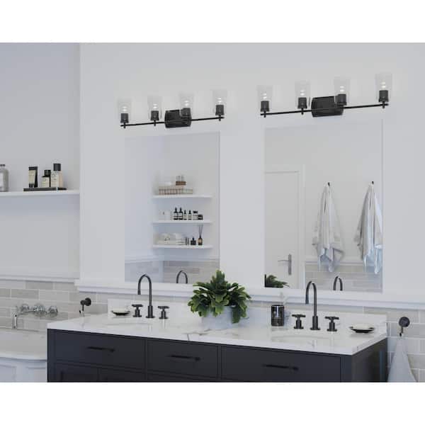 Adley Collection 32 in. 4-Light Matte Black Clear Glass New Traditional Bathroom Vanity Light
