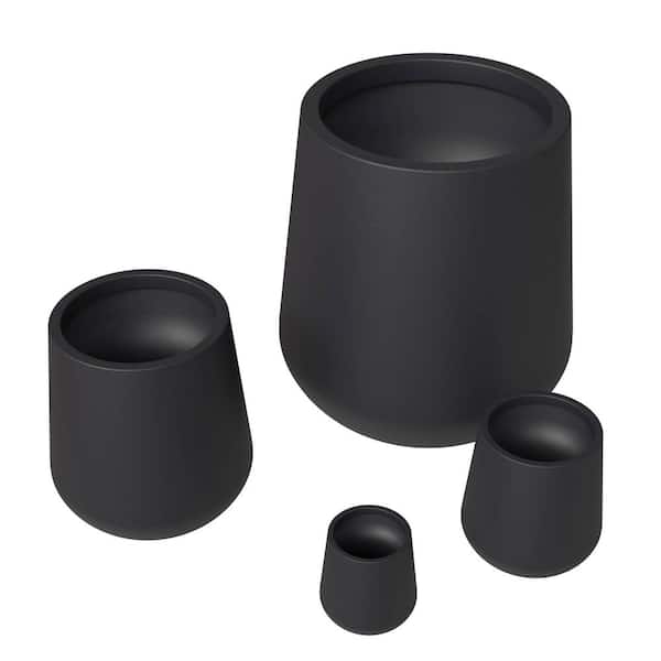Leisuremod Orchid Modern 4-Piece Fiberstone and Clay Decorative Round Plant Pots with Drainage Holes, Black