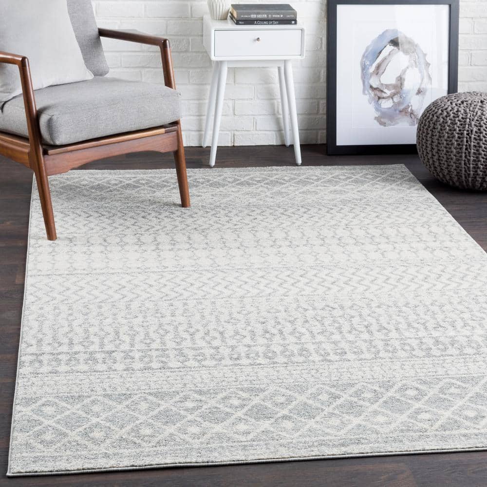 Gray Square Synthetic Easy-Care Stain-Resistant Area Rug