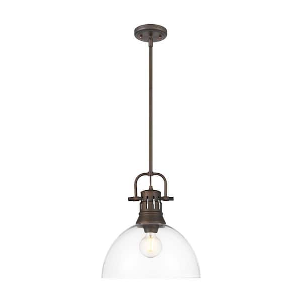 Golden Lighting Duncan 100-Watt 1-Light Rubbed Bronze Pendant Light with Glass Shade