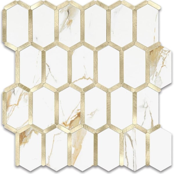 12.4 x 12 Inch Long Hexagon Peel and Stick Backsplash Tile - 10 Sheets for Kitchen and Bathroom