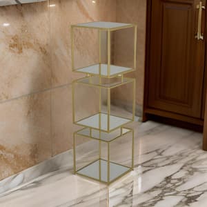 40.75 in. Gold and Mirror Square Glass Plant Stand with 3-Tier