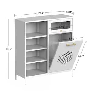 39.4 in. W x 13 in. D x 35.6 in. H White Steel Linen Cabinet with Tilt-Out Drawer and Adjustable Shelves
