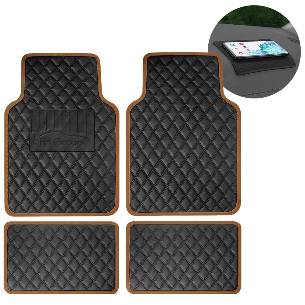 FH Group Brown 4-Piece Deluxe Universal Liners Faux Leather Car